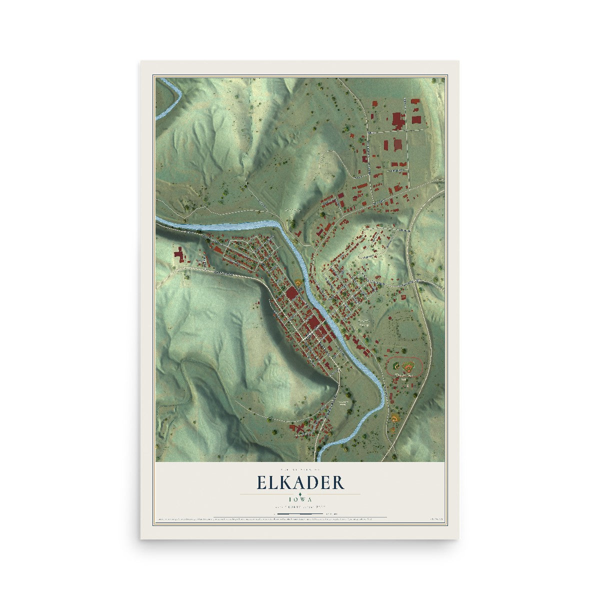 Map of Elkader, Iowa, 12 x 18 inch unframed archival matte print