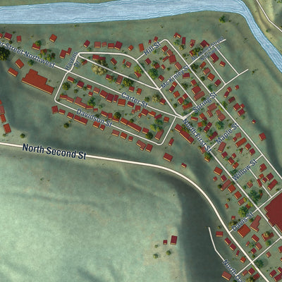 Second close-up of the map of Elkader, Iowa print showing more streets and buildings