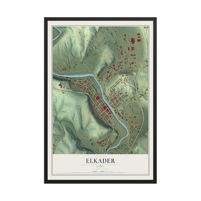 Map of Elkader, Iowa, 12 x 18 inch print in a black wood frame