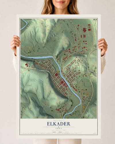 Map of Elkader, Iowa, 24 x 36 inch unframed archival matte print