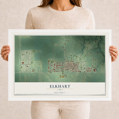 Map of Elkhart, Iowa, 12 x 18 inch print in a white wood frame