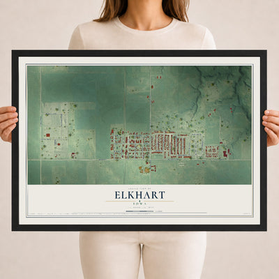 Map of Elkhart, Iowa, 18 x 24 inch print in a black wood frame