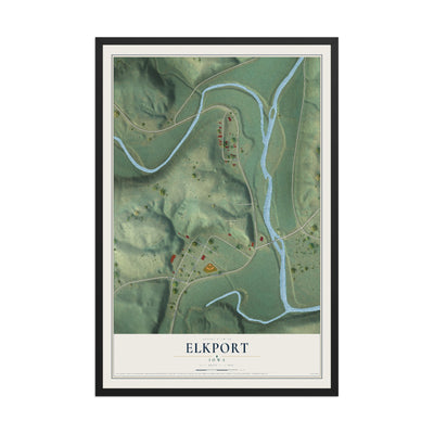 Map of Elkport, Iowa, 12 x 18 inch print in a black wood frame