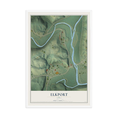 Map of Elkport, Iowa, 12 x 18 inch print in a white wood frame