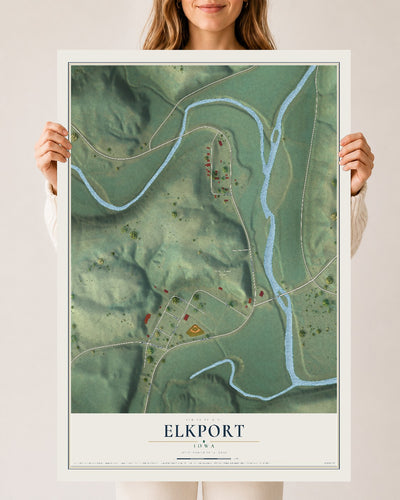 Map of Elkport, Iowa, 24 x 36 inch unframed archival matte print
