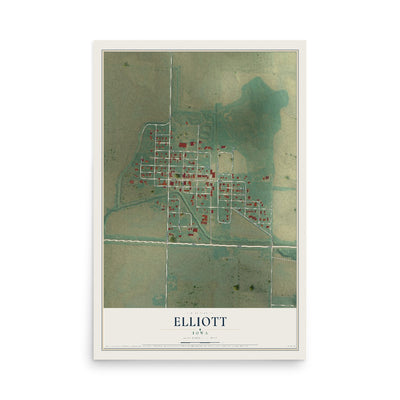 Map of Elliott, Iowa, 12 x 18 inch unframed archival matte print
