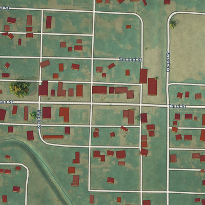 Close-up of the map of Elliott, Iowa print showing street and building detail