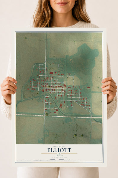 Map of Elliott, Iowa, 18 x 24 inch unframed archival matte print