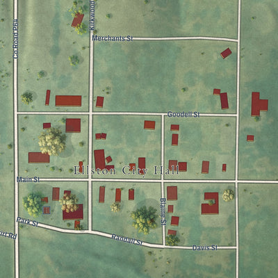 Close-up of the map of Ellston, Iowa print showing street and building detail