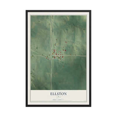 Map of Ellston, Iowa, 12 x 18 inch print in a black wood frame