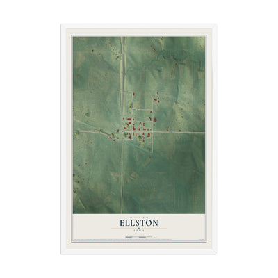 Map of Ellston, Iowa, 12 x 18 inch print in a white wood frame