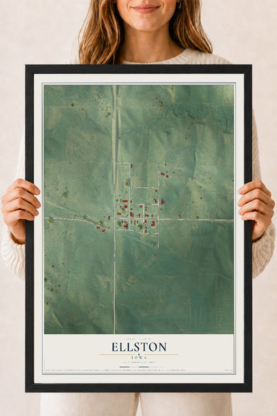 Map of Ellston, Iowa, 18 x 24 inch print in a black wood frame