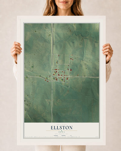 Map of Ellston, Iowa, 24 x 36 inch print in a white wood frame