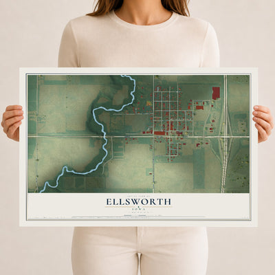 Map of Ellsworth, Iowa, 12 x 18 inch unframed archival matte print