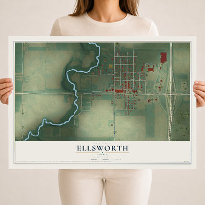 Map of Ellsworth, Iowa, 18 x 24 inch unframed archival matte print