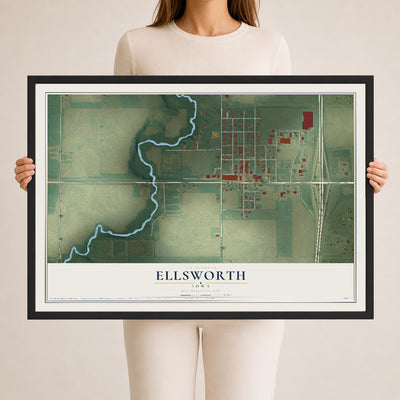 Map of Ellsworth, Iowa, 24 x 36 inch print in a black wood frame