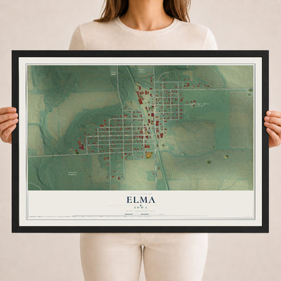 Map of Elma, Iowa, 18 x 24 inch print in a black wood frame