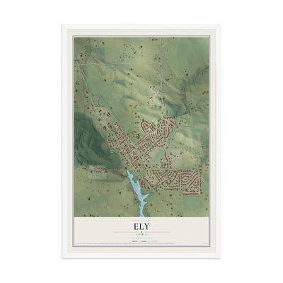 Map of Ely, Iowa, 12 x 18 inch print in a white wood frame