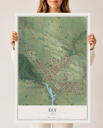 Map of Ely, Iowa, 24 x 36 inch unframed archival matte print