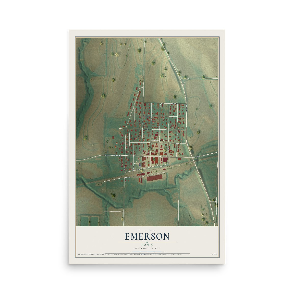 Map of Emerson, Iowa, 12 x 18 inch unframed archival matte print
