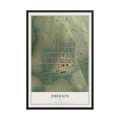 Map of Emerson, Iowa, 12 x 18 inch print in a black wood frame