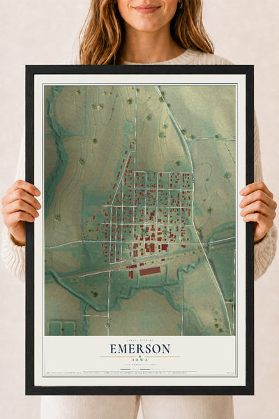 Map of Emerson, Iowa, 18 x 24 inch print in a black wood frame