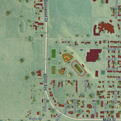 Second close-up of the map of Emmetsburg, Iowa print showing more streets and buildings