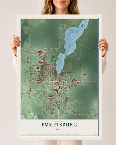 Map of Emmetsburg, Iowa, 24 x 36 inch unframed archival matte print