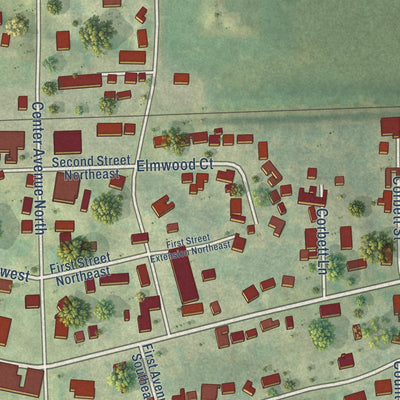 Second close-up of the map of Epworth, Iowa print showing more streets and buildings