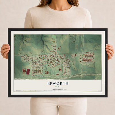 Map of Epworth, Iowa, 12 x 18 inch print in a black wood frame