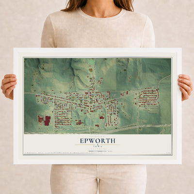 Map of Epworth, Iowa, 12 x 18 inch print in a white wood frame