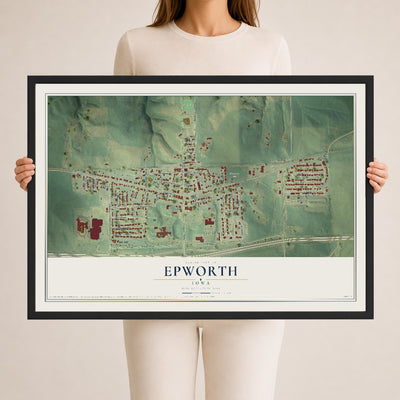 Map of Epworth, Iowa, 24 x 36 inch print in a black wood frame