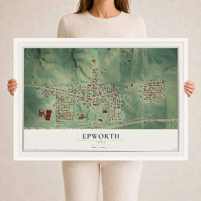 Map of Epworth, Iowa, 24 x 36 inch print in a white wood frame