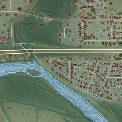 Second close-up of the map of Evansdale, Iowa print showing more streets and buildings