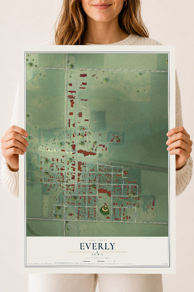 Map of Everly, Iowa, 18 x 24 inch unframed archival matte print