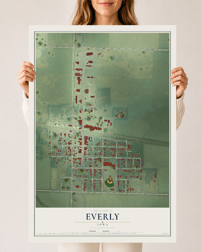 Map of Everly, Iowa, 24 x 36 inch unframed archival matte print