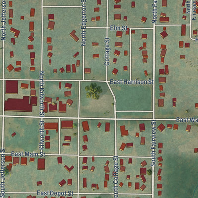 Close-up of the map of Exira, Iowa print showing street and building detail