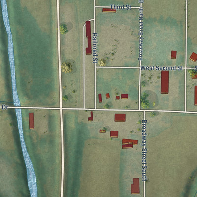 Second close-up of the map of Exira, Iowa print showing more streets and buildings