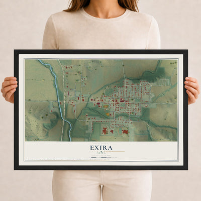 Map of Exira, Iowa, 12 x 18 inch print in a black wood frame