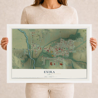 Map of Exira, Iowa, 12 x 18 inch print in a white wood frame