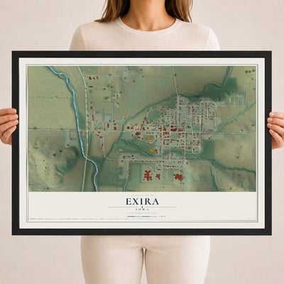 Map of Exira, Iowa, 18 x 24 inch print in a black wood frame