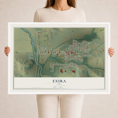 Map of Exira, Iowa, 24 x 36 inch print in a white wood frame