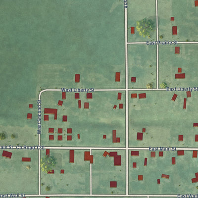 Close-up of the map of Exline, Iowa print showing street and building detail
