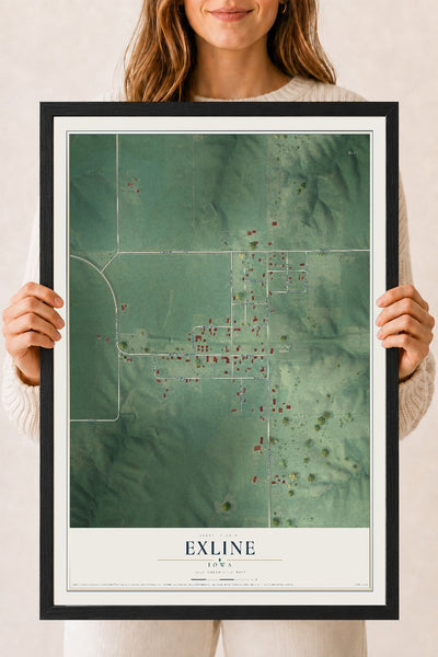 Map of Exline, Iowa, 18 x 24 inch print in a black wood frame