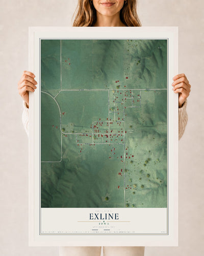 Map of Exline, Iowa, 24 x 36 inch print in a white wood frame