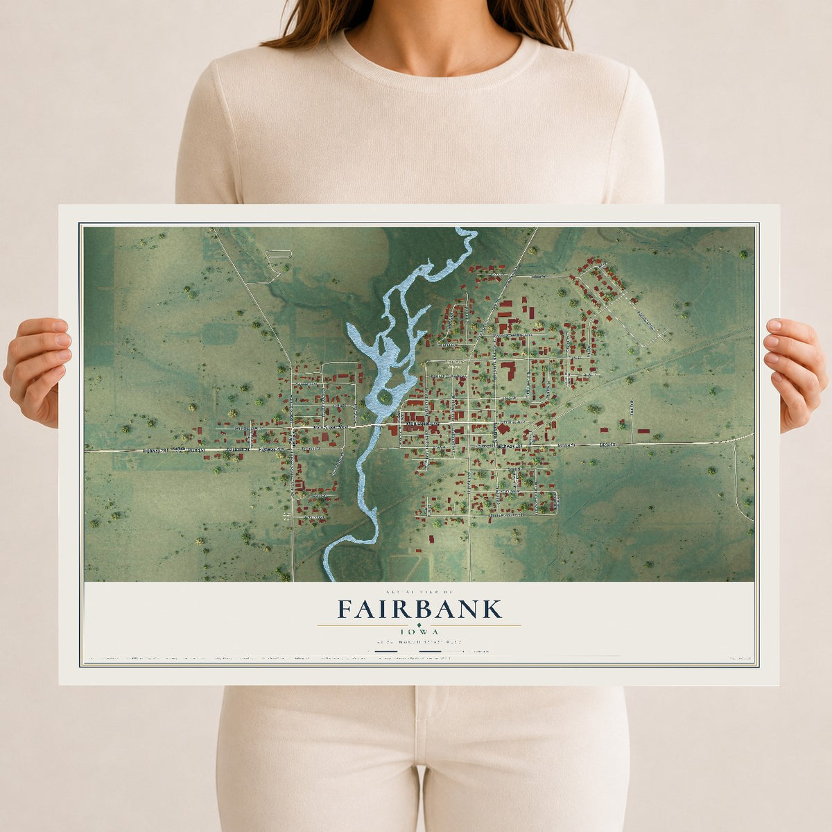 Map of Fairbank, Iowa, 12 x 18 inch unframed archival matte print