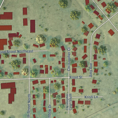 Second close-up of the map of Fairbank, Iowa print showing more streets and buildings