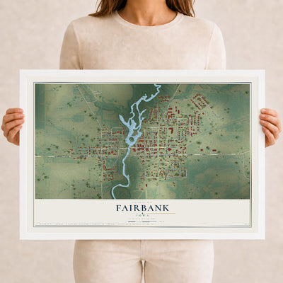Map of Fairbank, Iowa, 12 x 18 inch print in a white wood frame