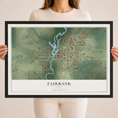 Map of Fairbank, Iowa, 18 x 24 inch print in a black wood frame