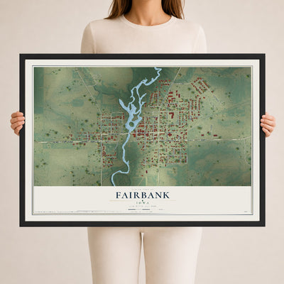 Map of Fairbank, Iowa, 24 x 36 inch print in a black wood frame